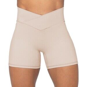 Crossover Biker Shorts for Women, No Front Seam V High Waist Yoga Gym Shorts